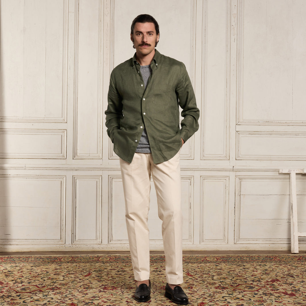 Chemise en lin kaki