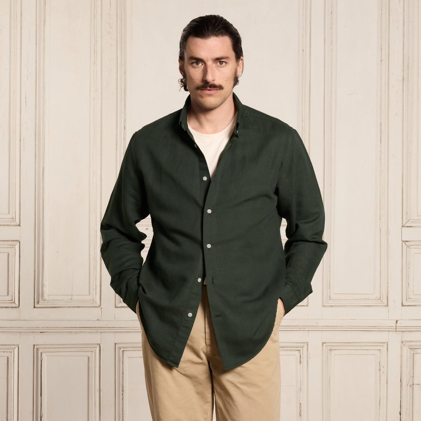 Green linen and cotton shirt
