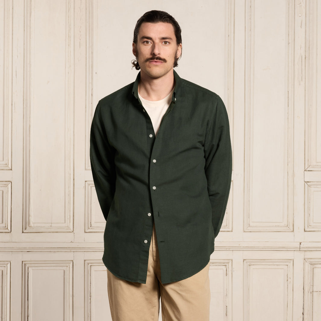 Forest green linen and cotton shirt