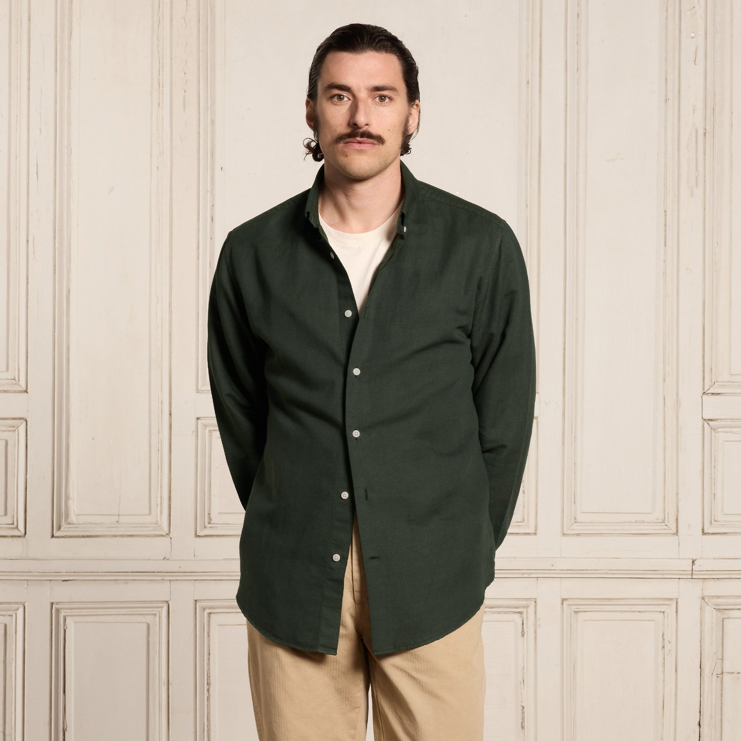 Green linen and cotton shirt