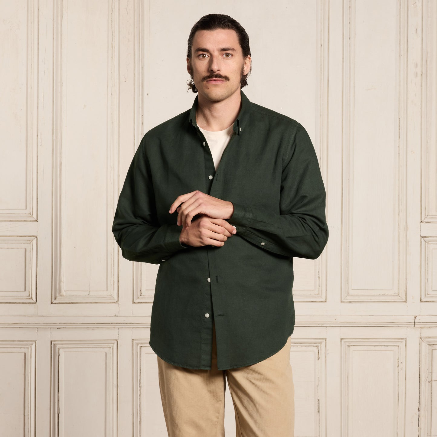 Green linen and cotton shirt