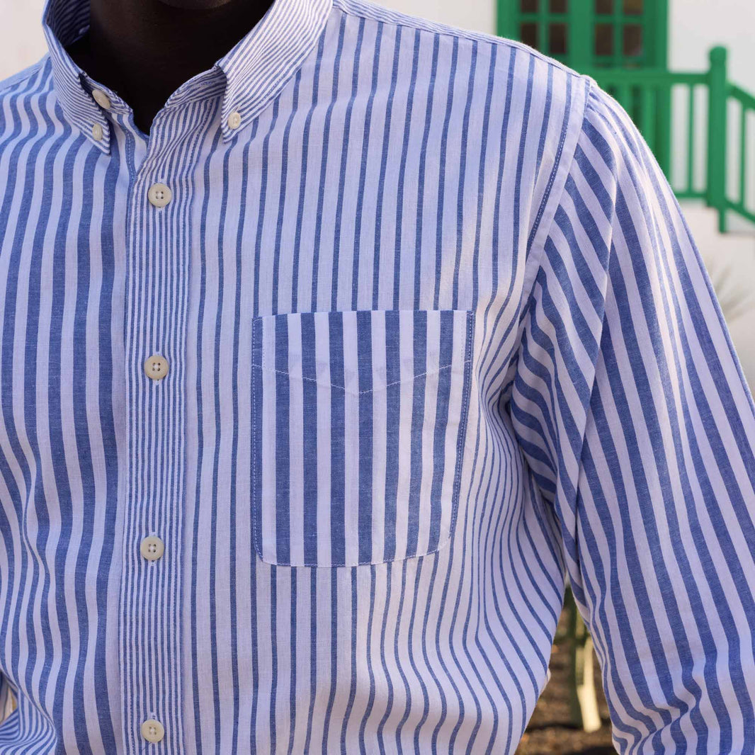 Blue striped cotton and linen shirt