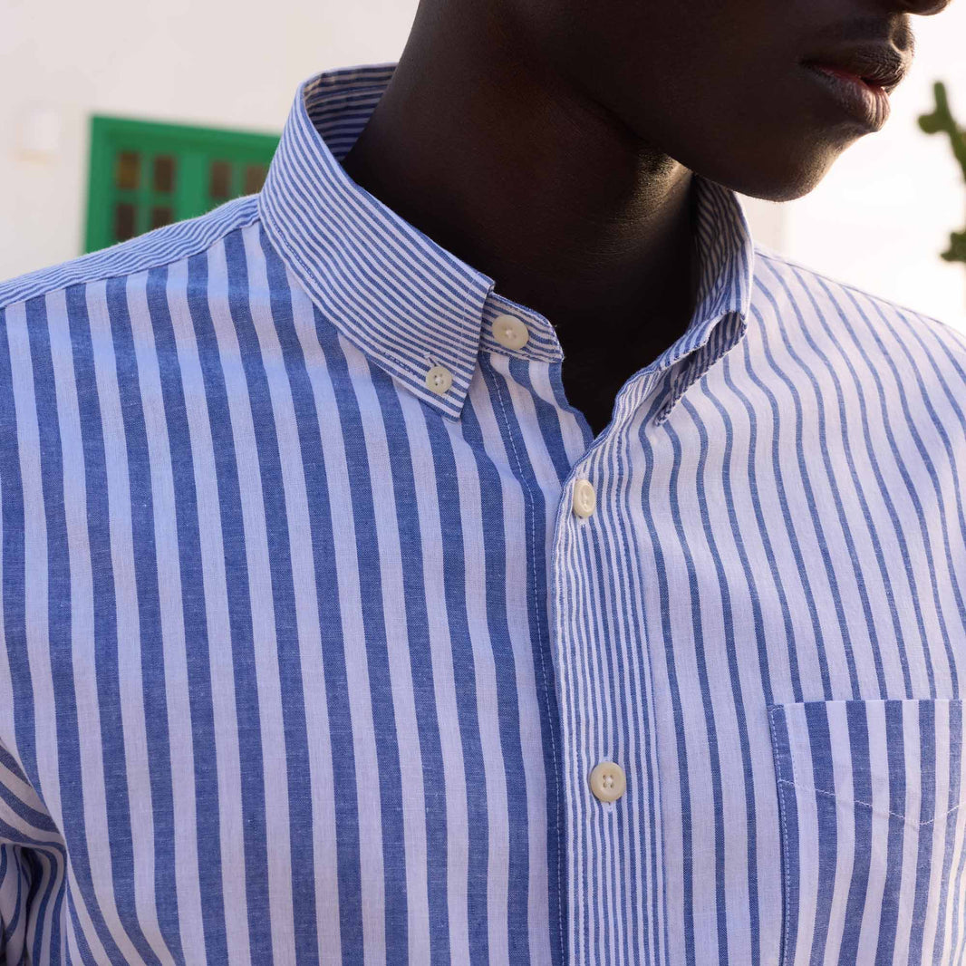 Blue striped cotton and linen shirt
