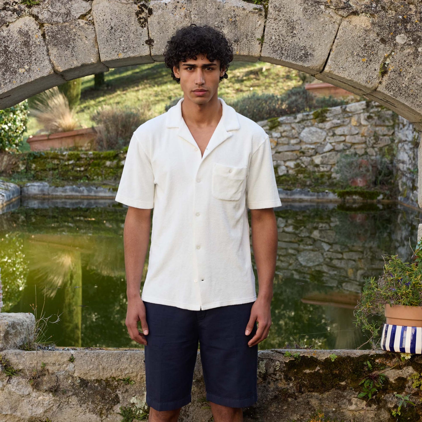 Chemise manches courtes éponge écrue