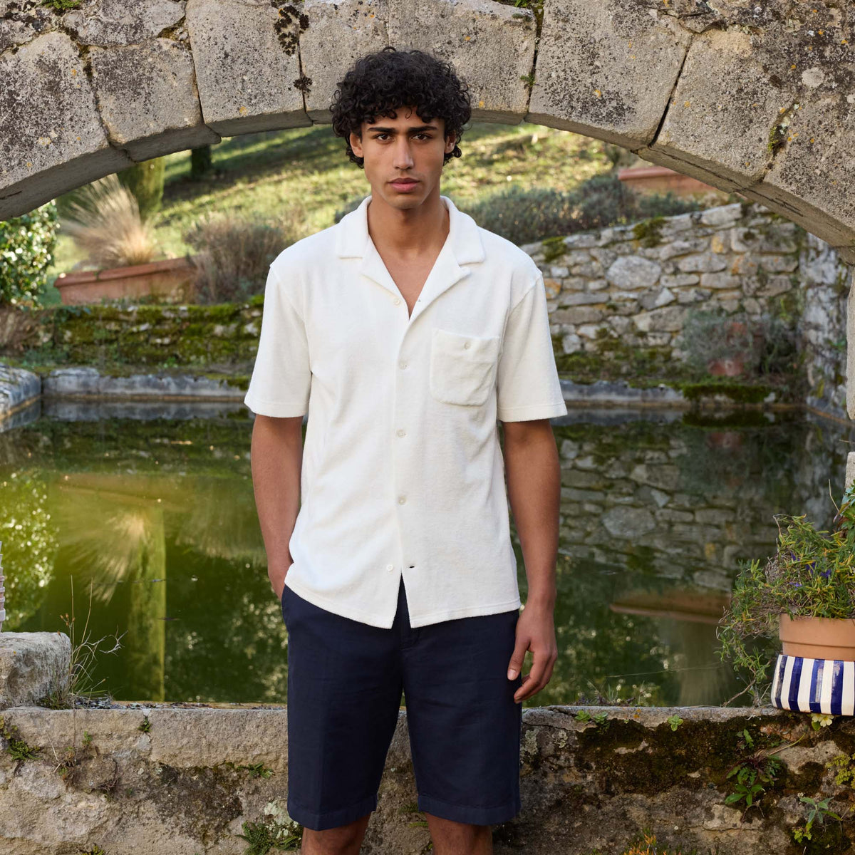 Chemise manches courtes éponge écrue
