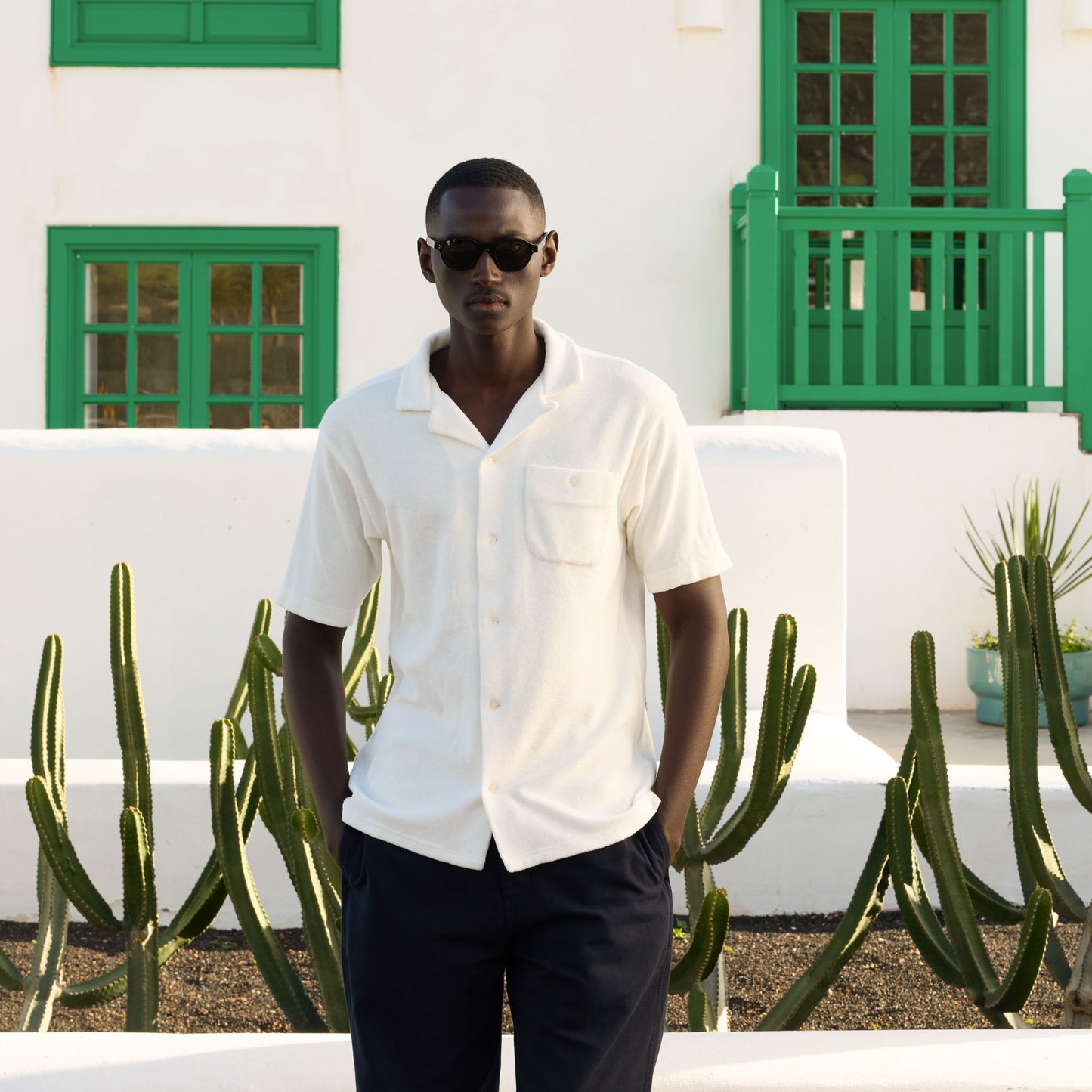 Chemise à manches courtes en éponge blanche