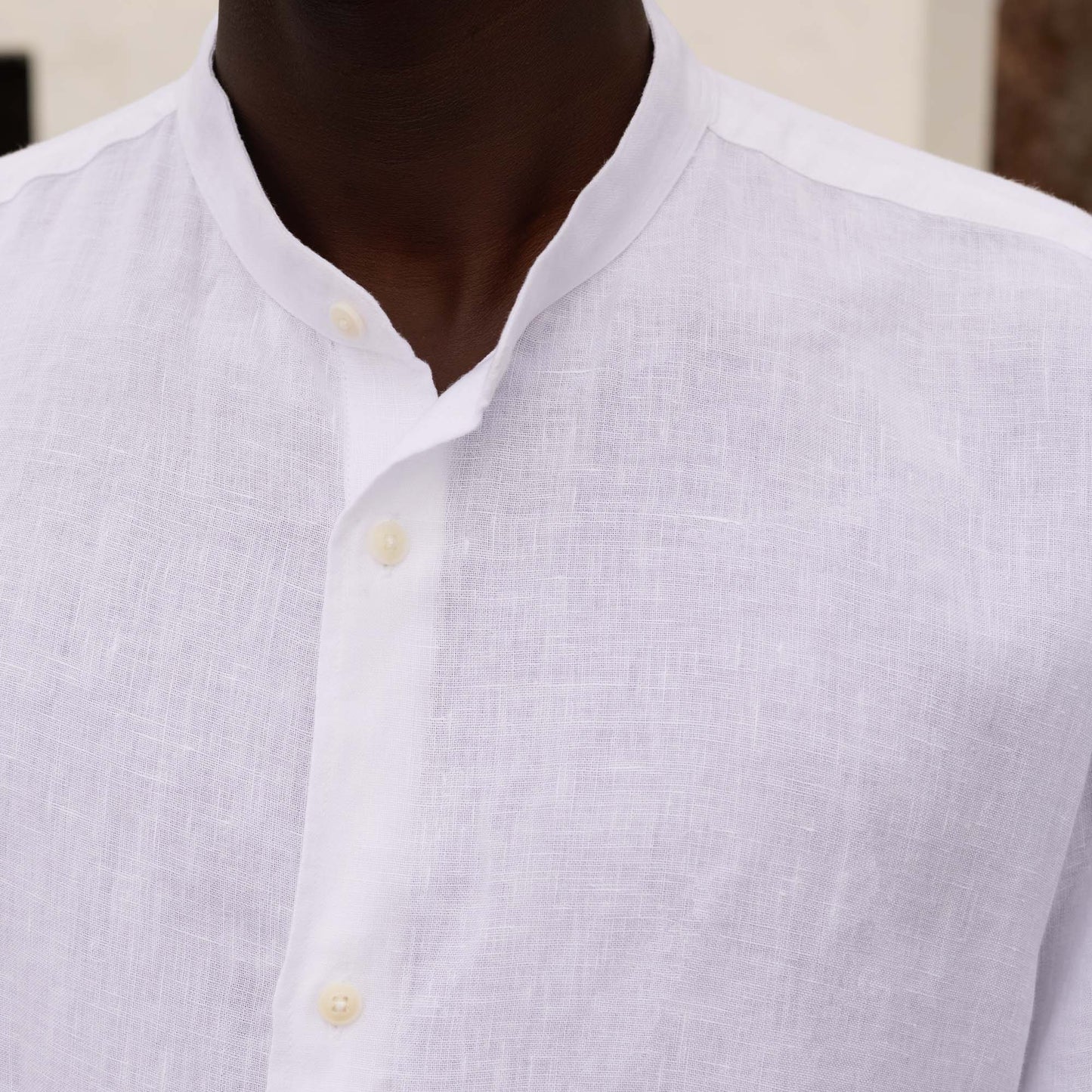 White linen mandarin collar shirt