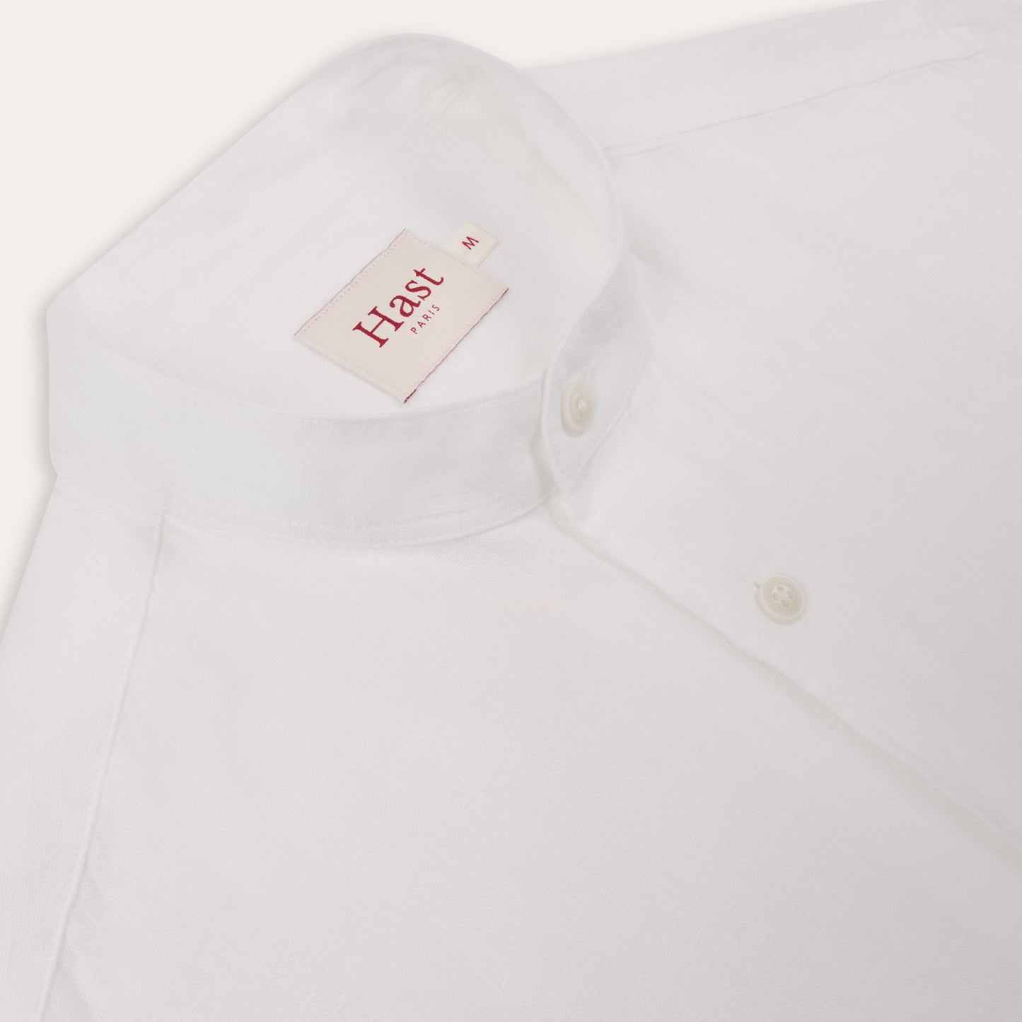 White linen mandarin collar shirt