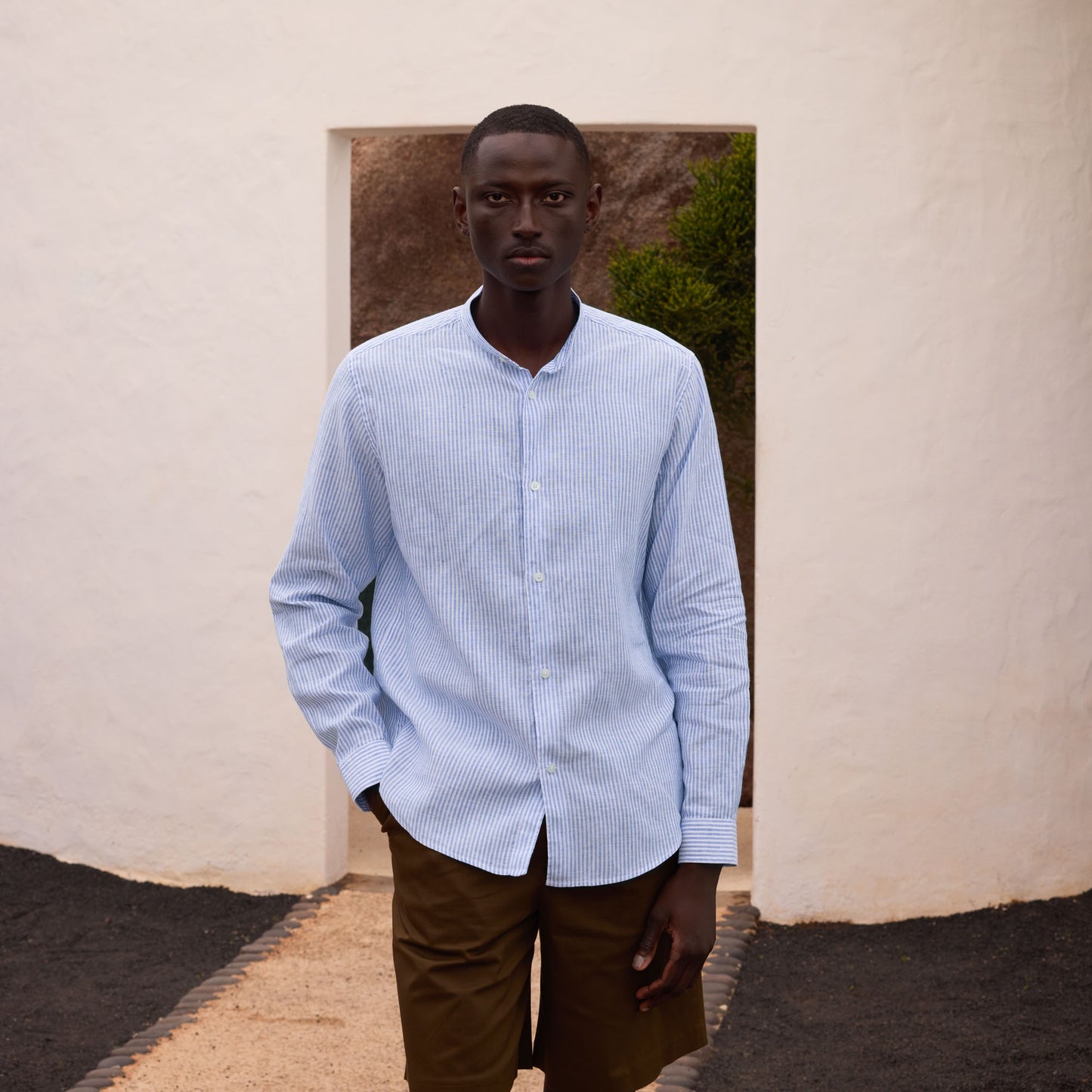 Blue striped cotton and linen shirt