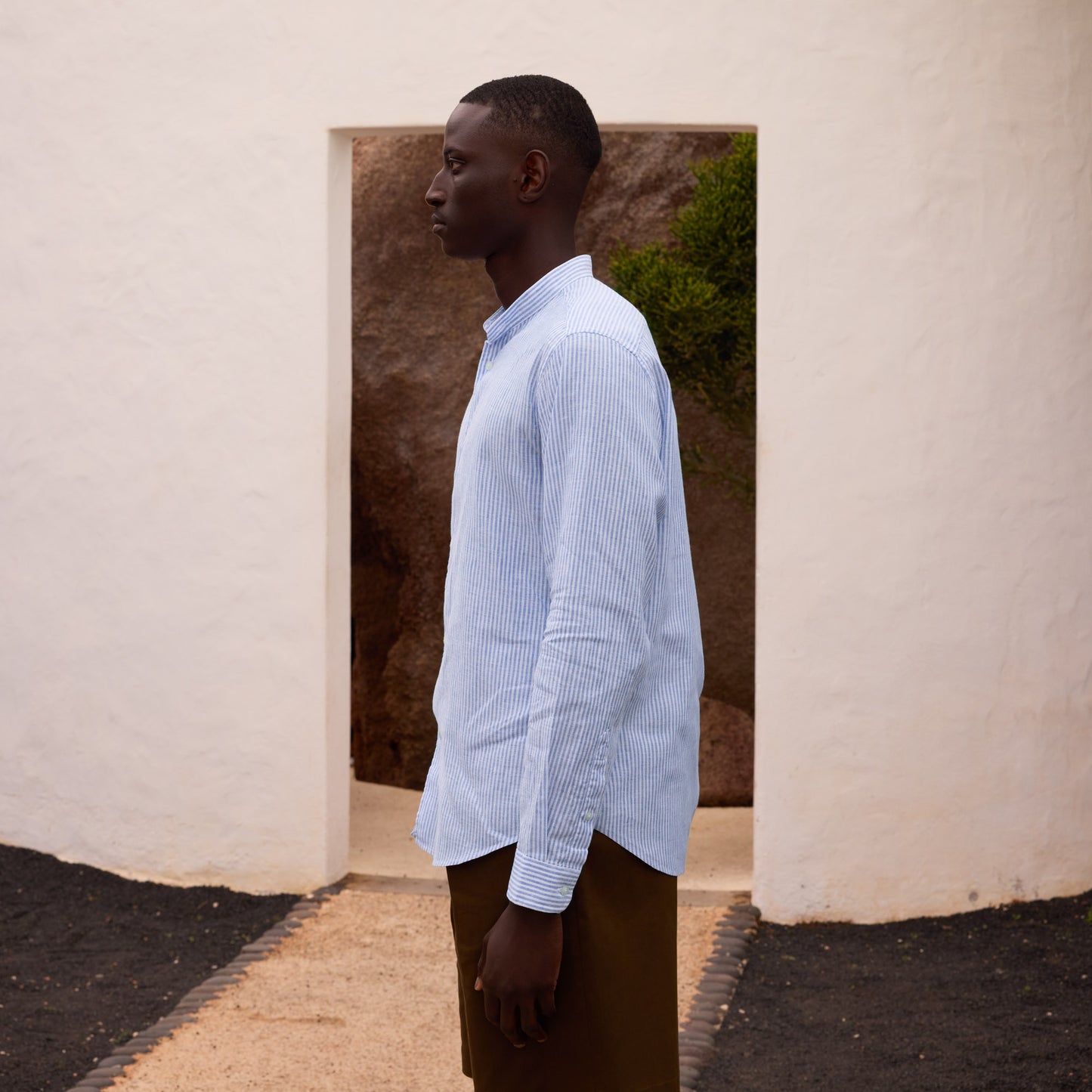 Blue striped cotton and linen shirt