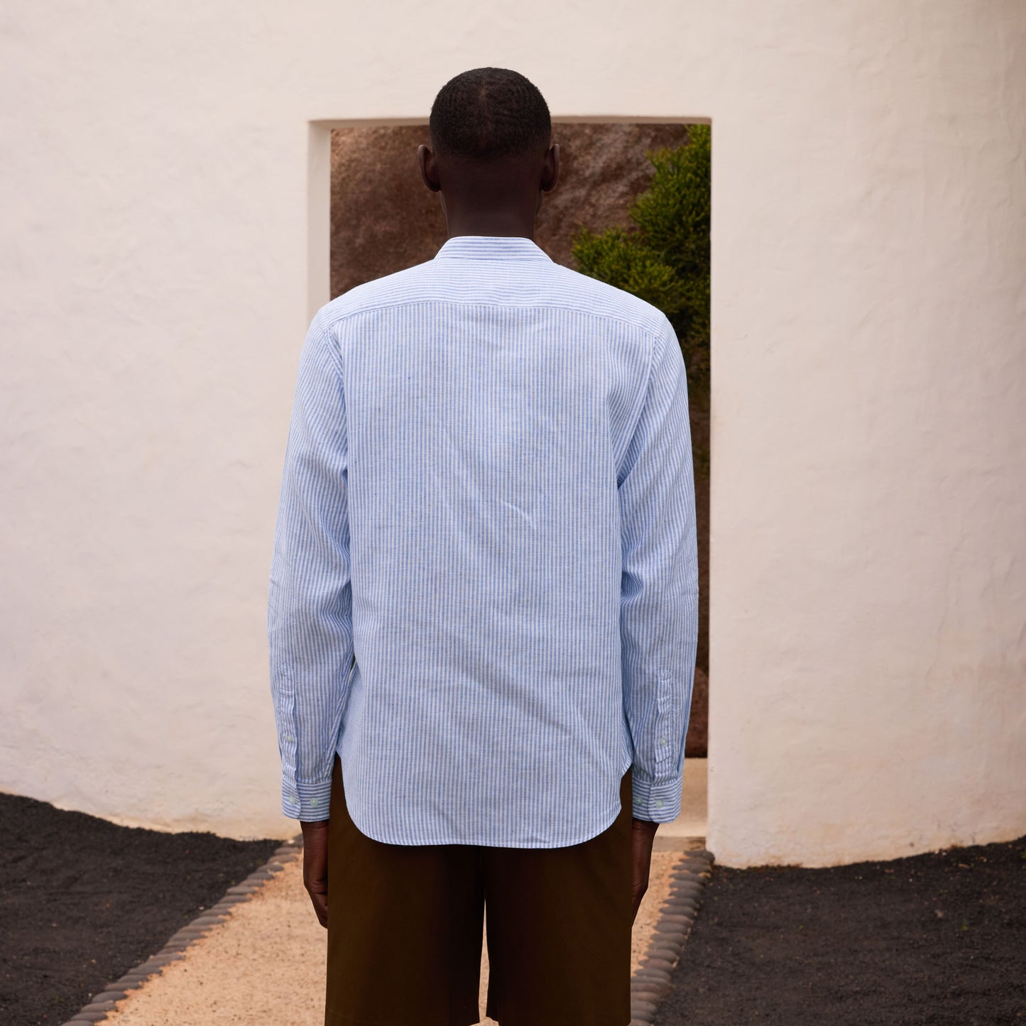 Blue striped cotton and linen shirt