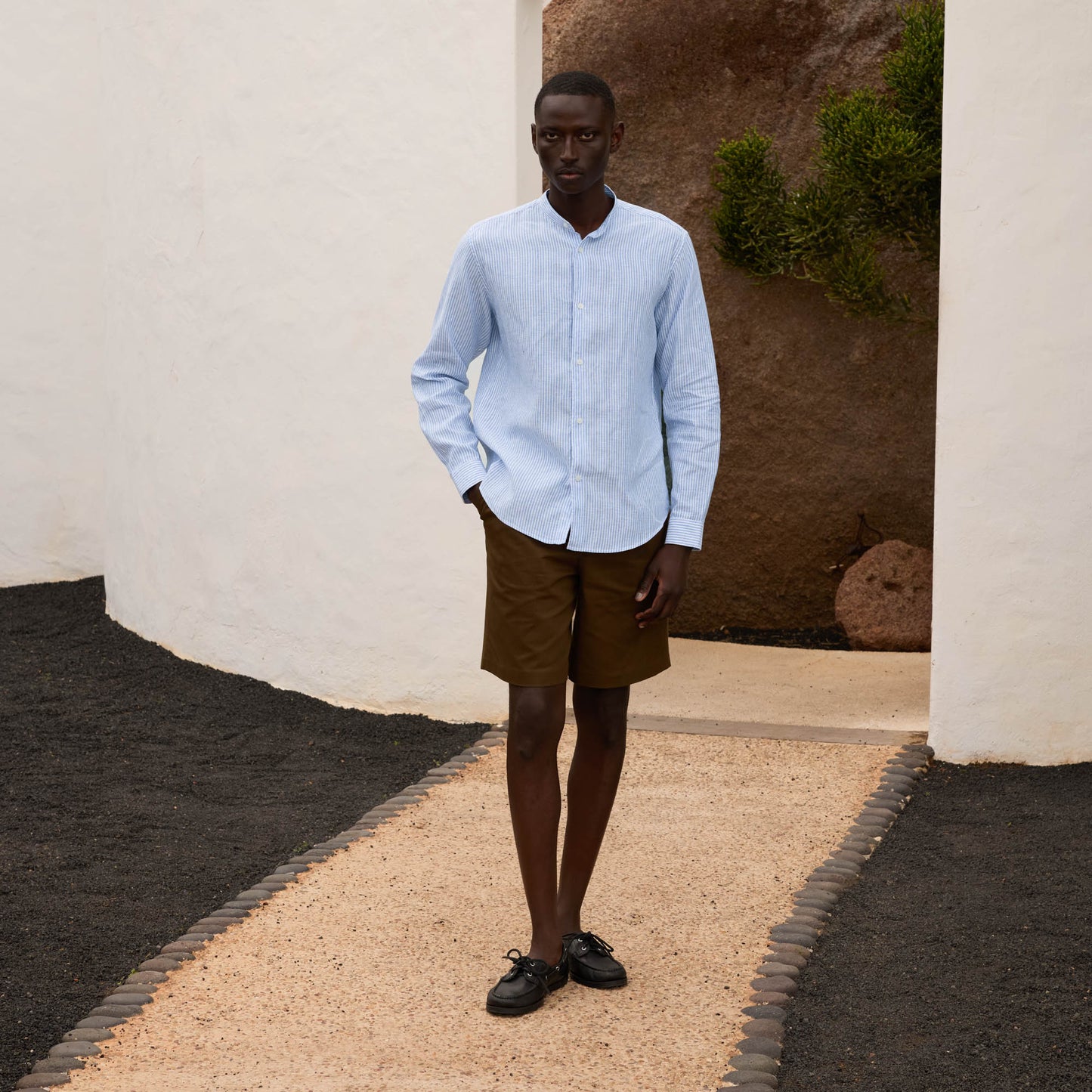 Blue striped cotton and linen shirt