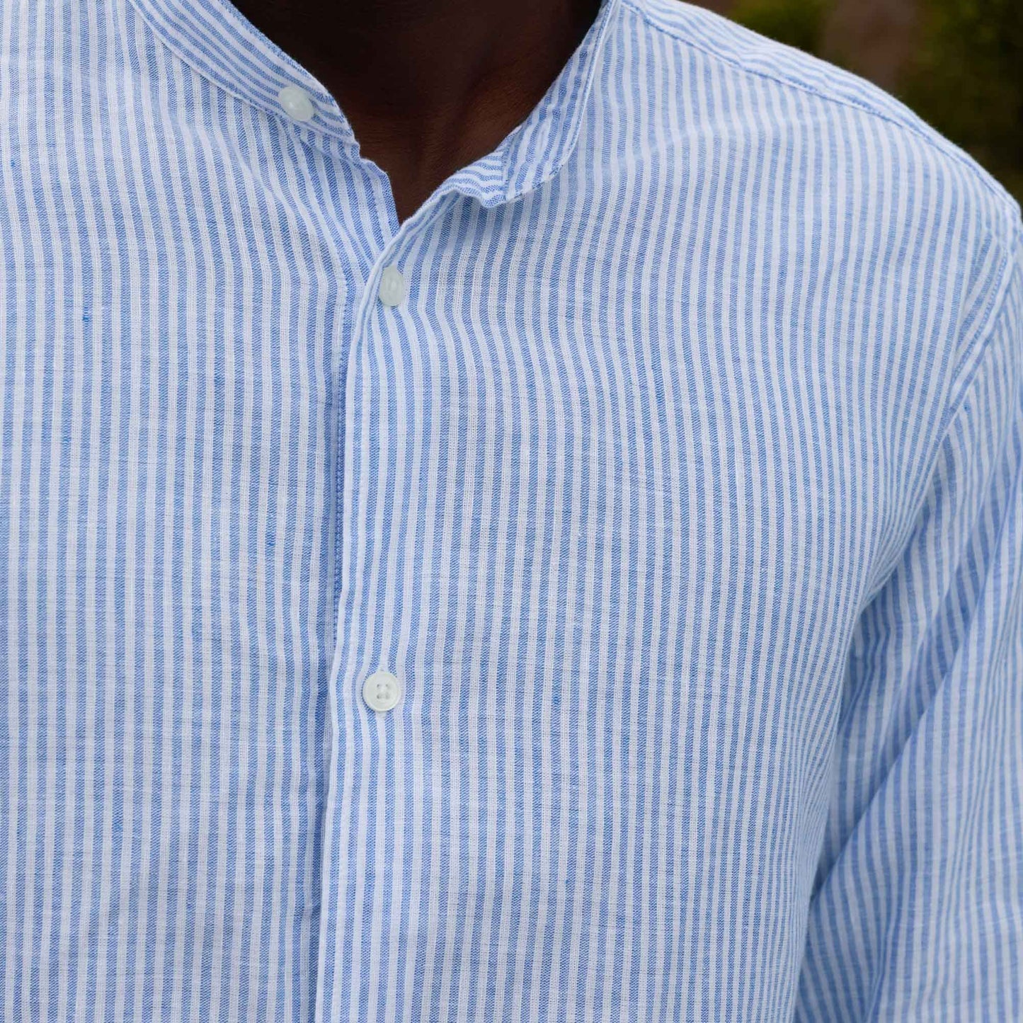 Blue striped cotton and linen shirt