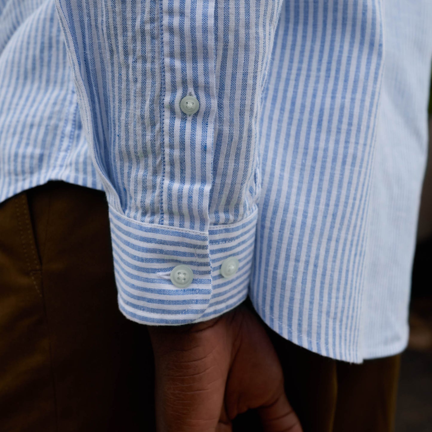Blue striped cotton and linen shirt