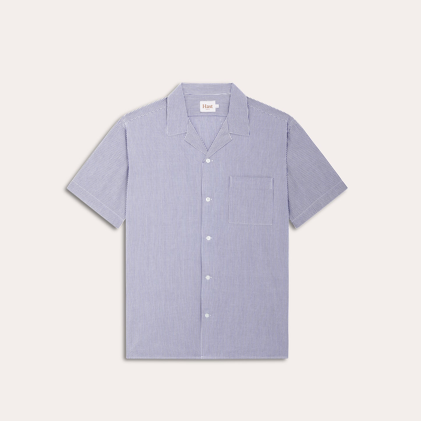 Blue striped white seersucker short-sleeved shirt