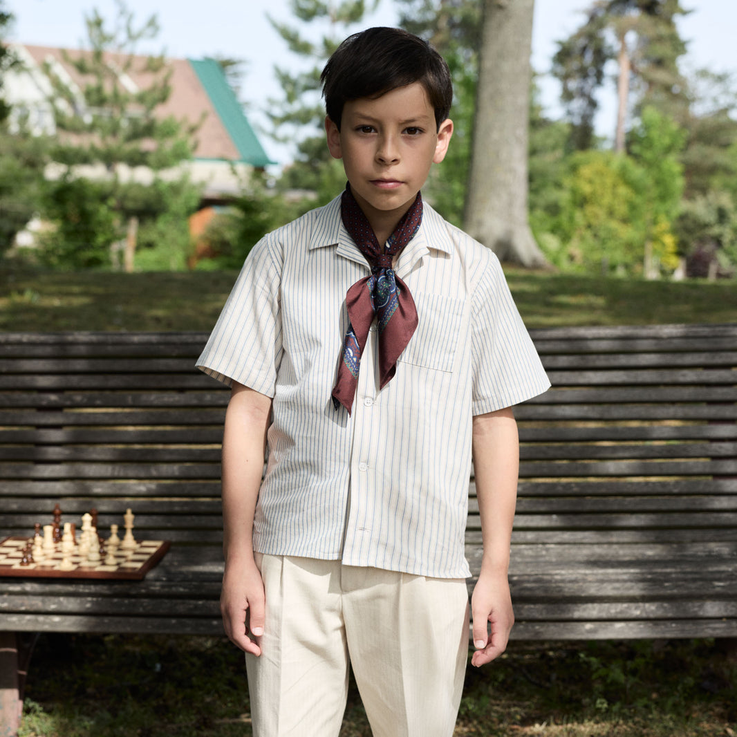 Chemise Kids à manches courtes blanc à rayures bleues