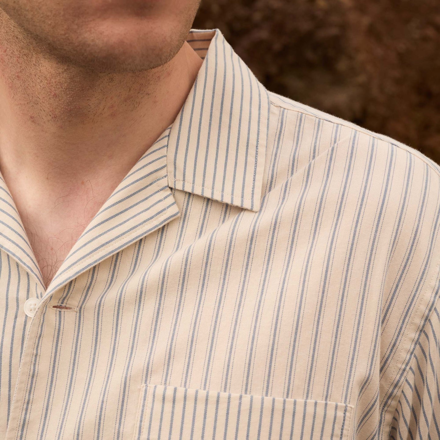 Blue striped white short-sleeved cotton shirt