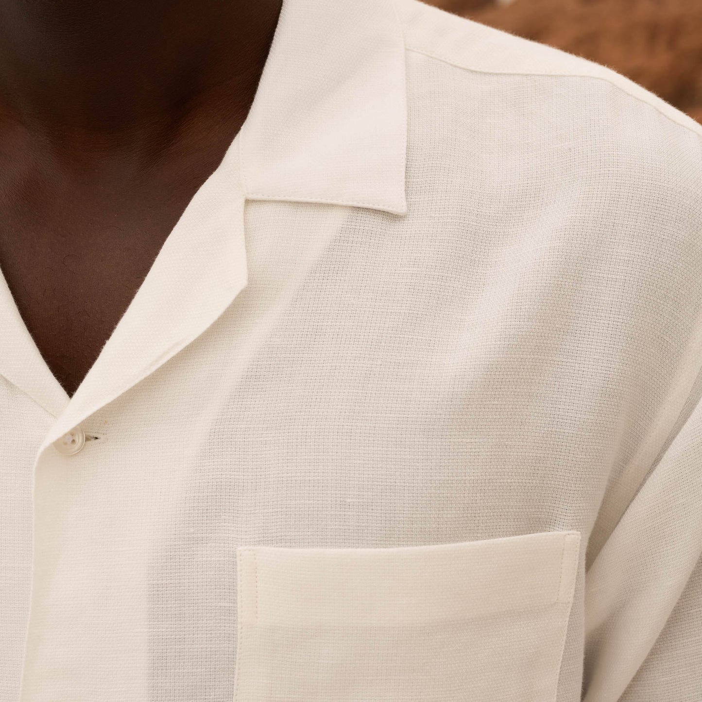 White linen and cotton short-sleeved shirt