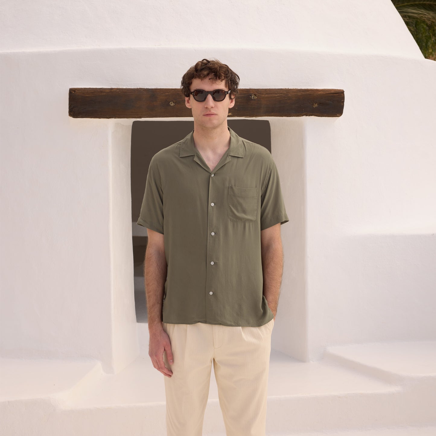 Khaki Ecovero Viscose Short Sleeve Shirt