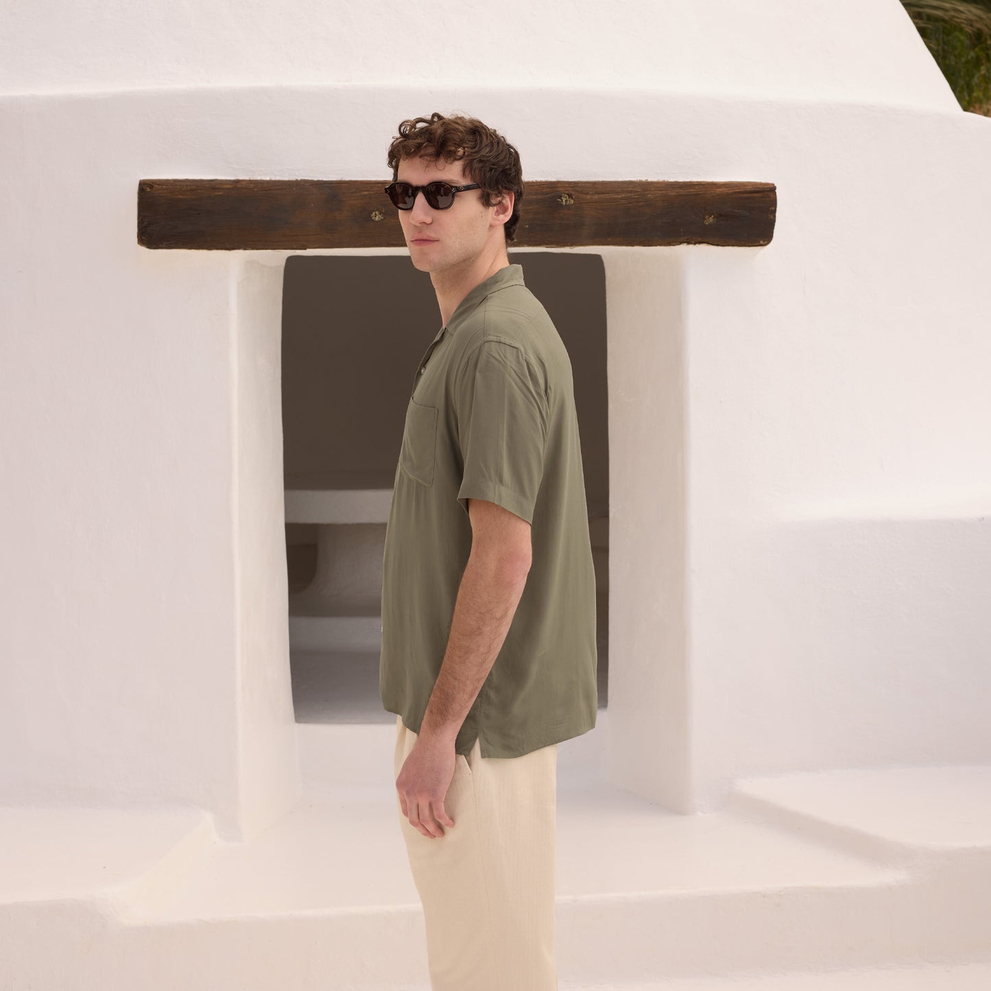 Khaki Ecovero Viscose Short Sleeve Shirt