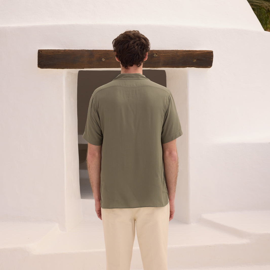 Chemise à manches courtes en viscose Ecovero kaki