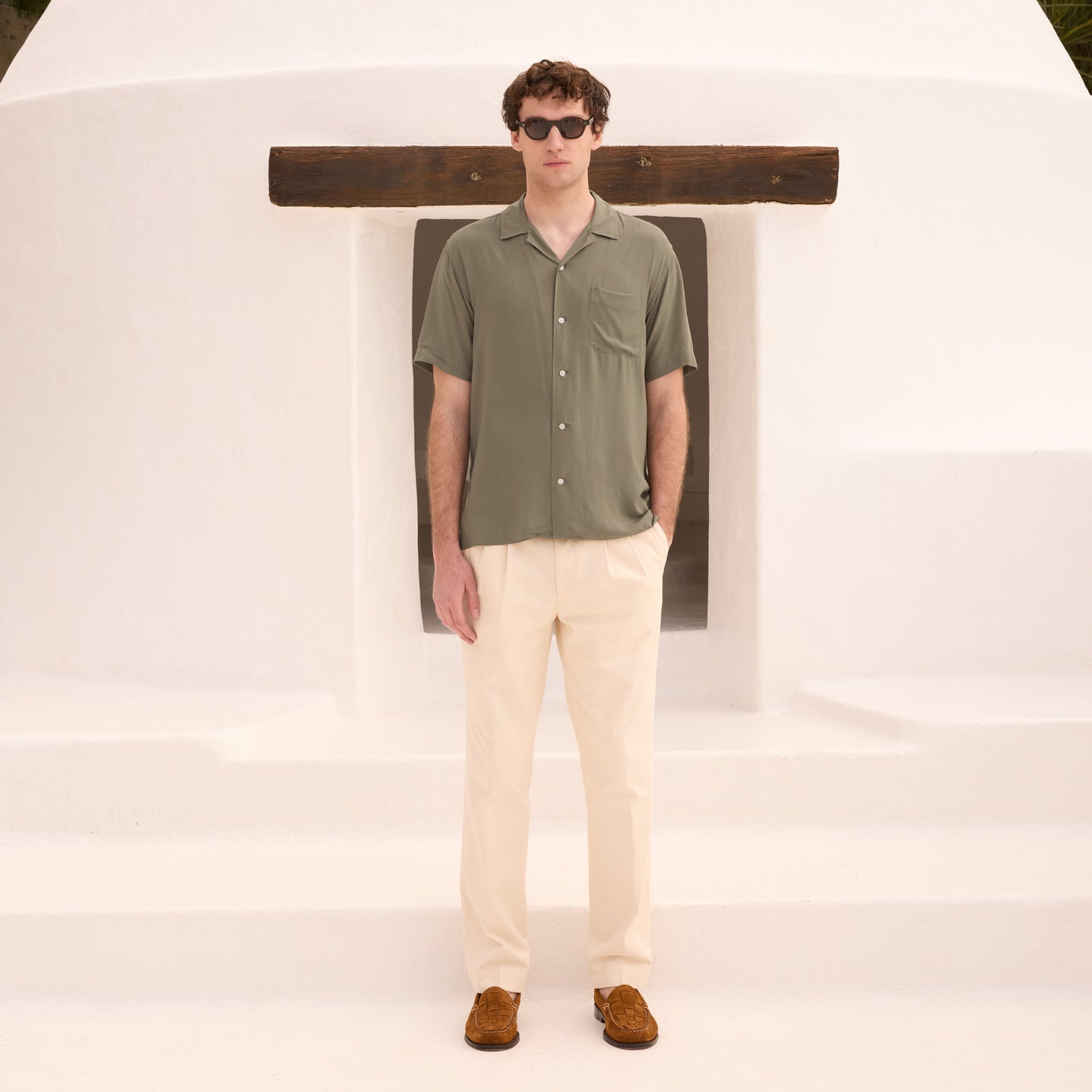 Khaki Ecovero Viscose Short Sleeve Shirt