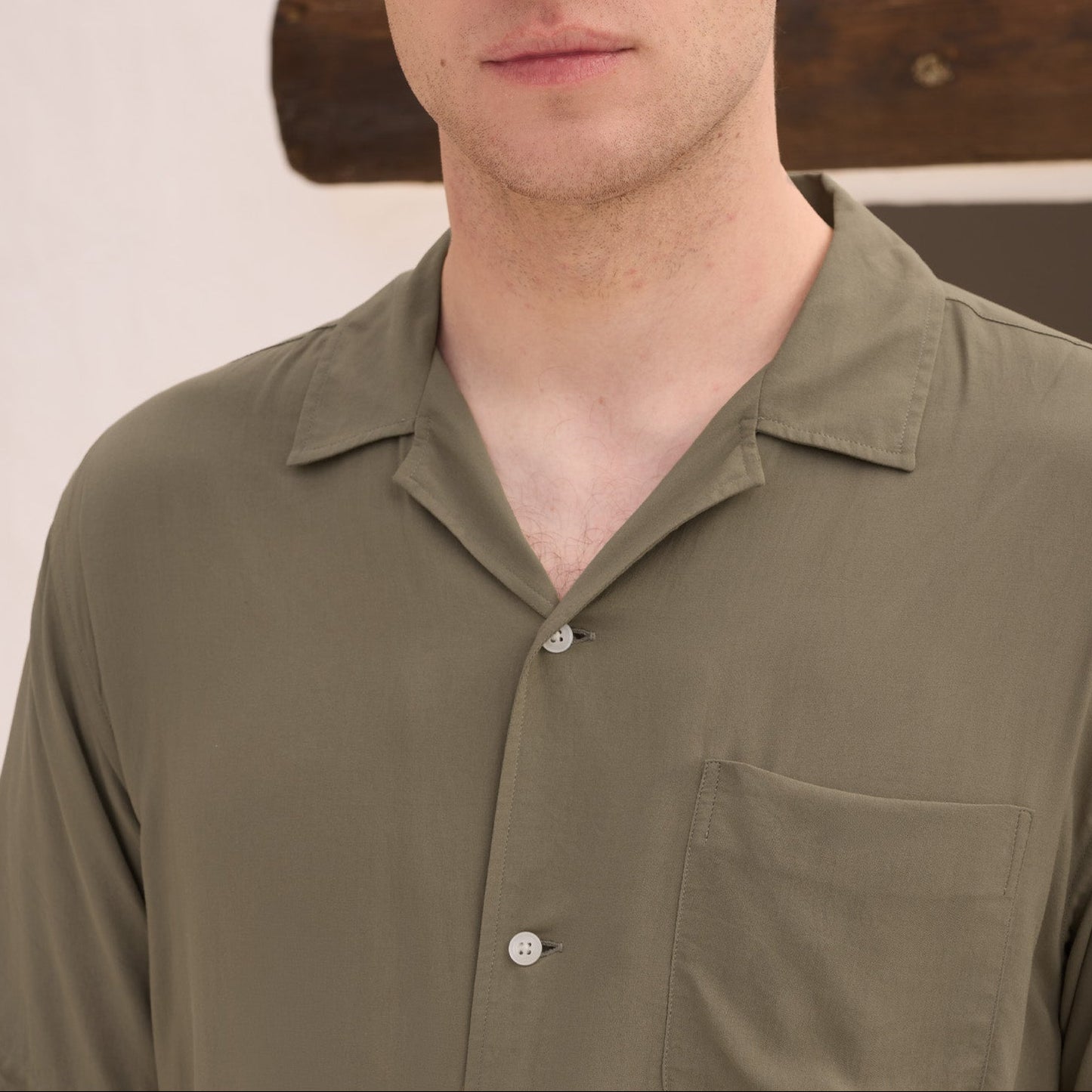 Khaki Ecovero Viscose Short Sleeve Shirt