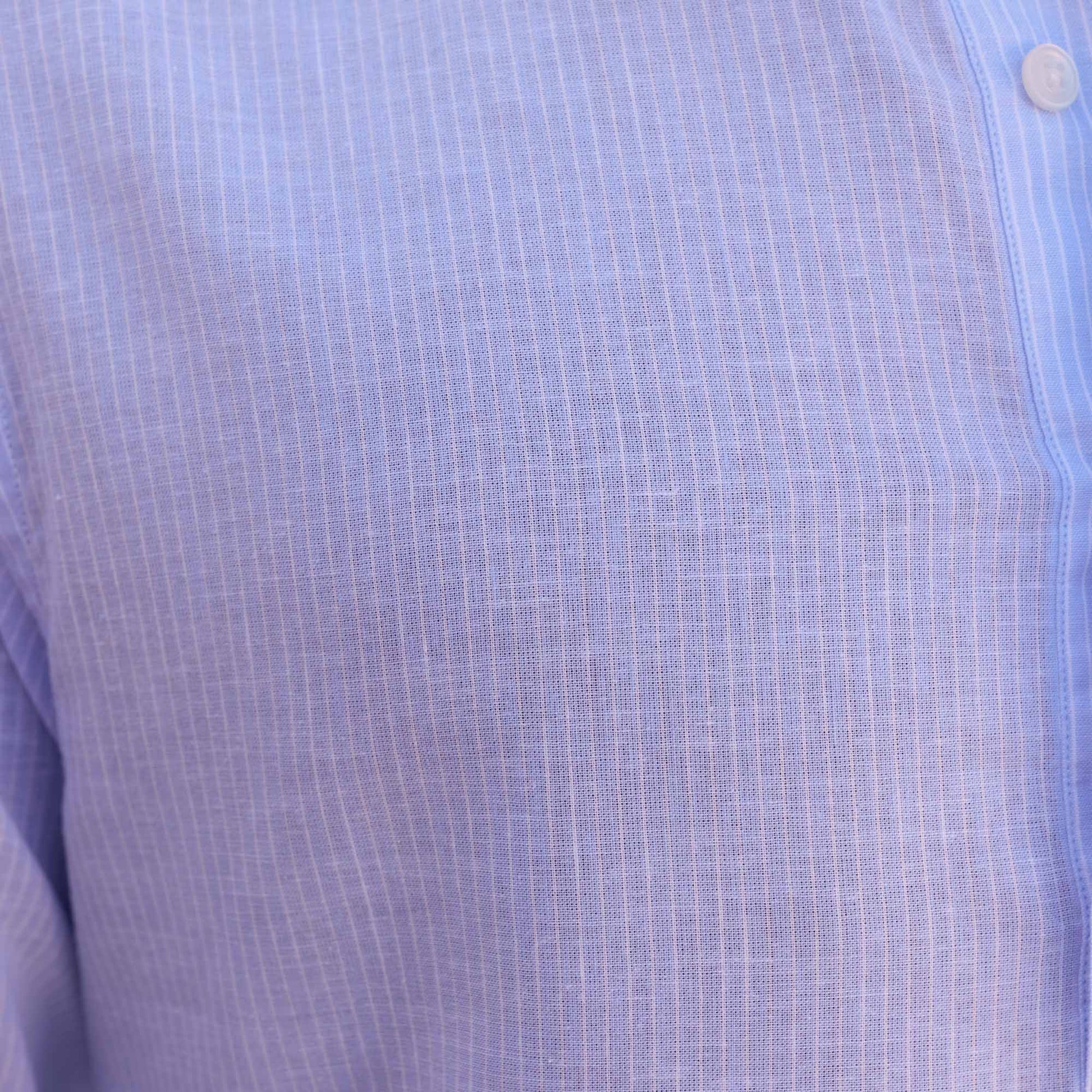 Chemise popover en coton lin bleu clair rayure blanche