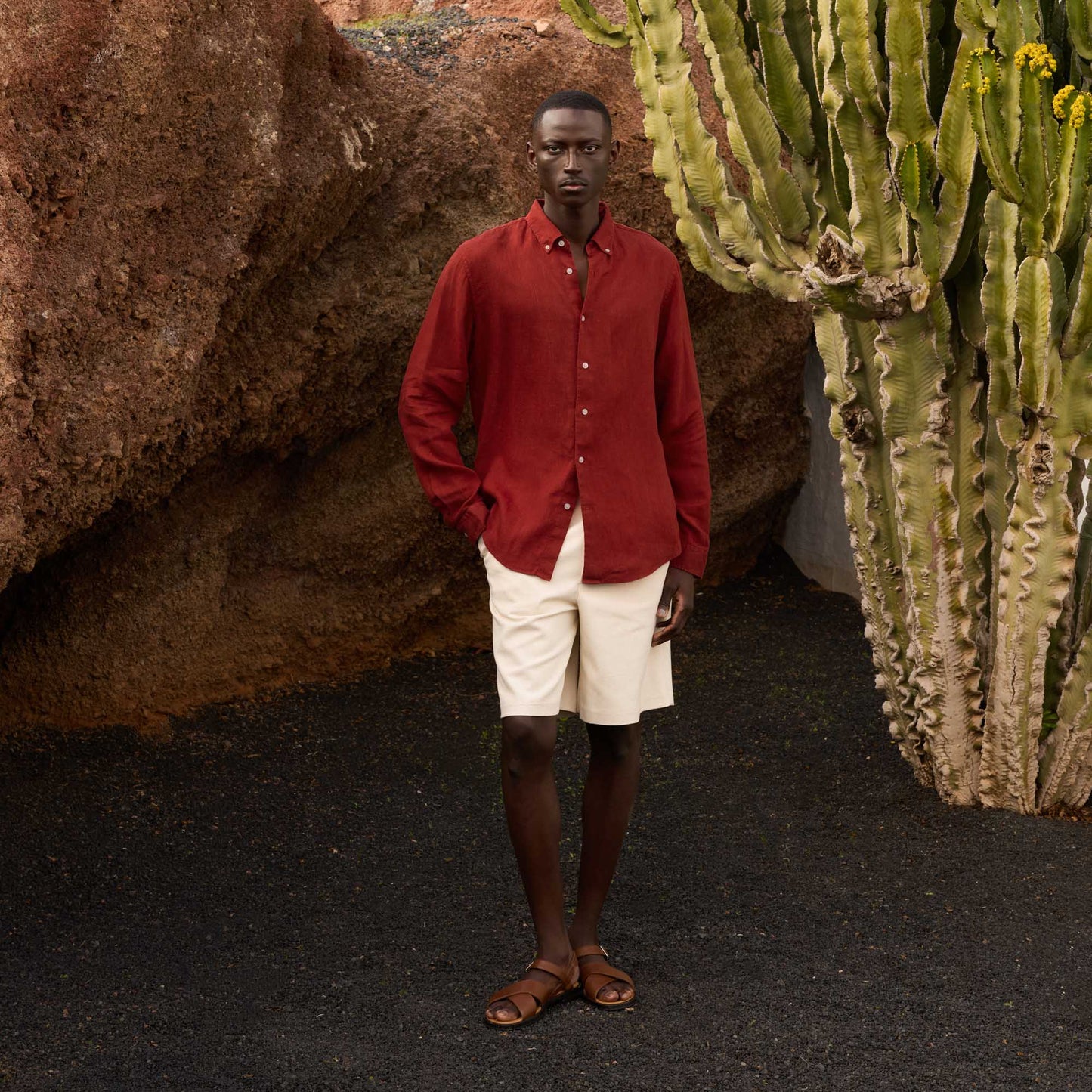 Carmine red linen shirt