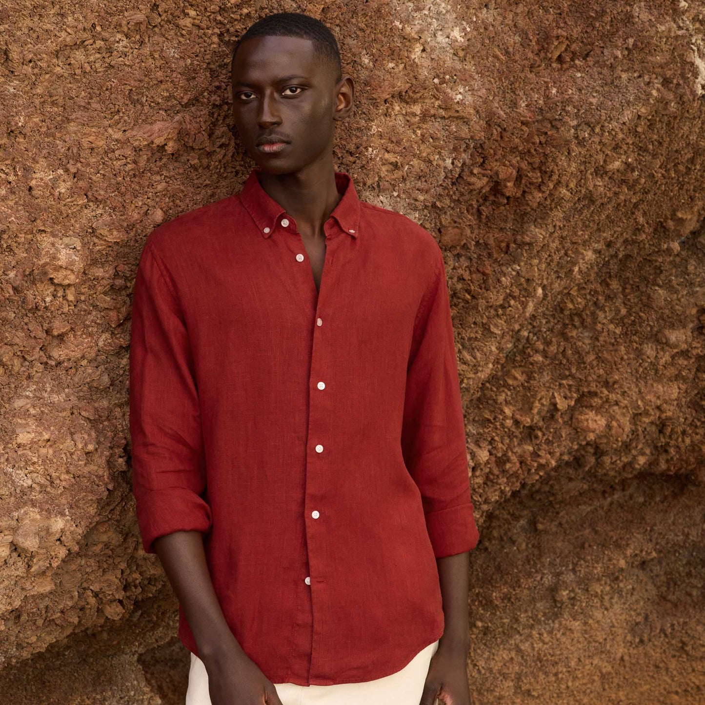 Carmine red linen shirt