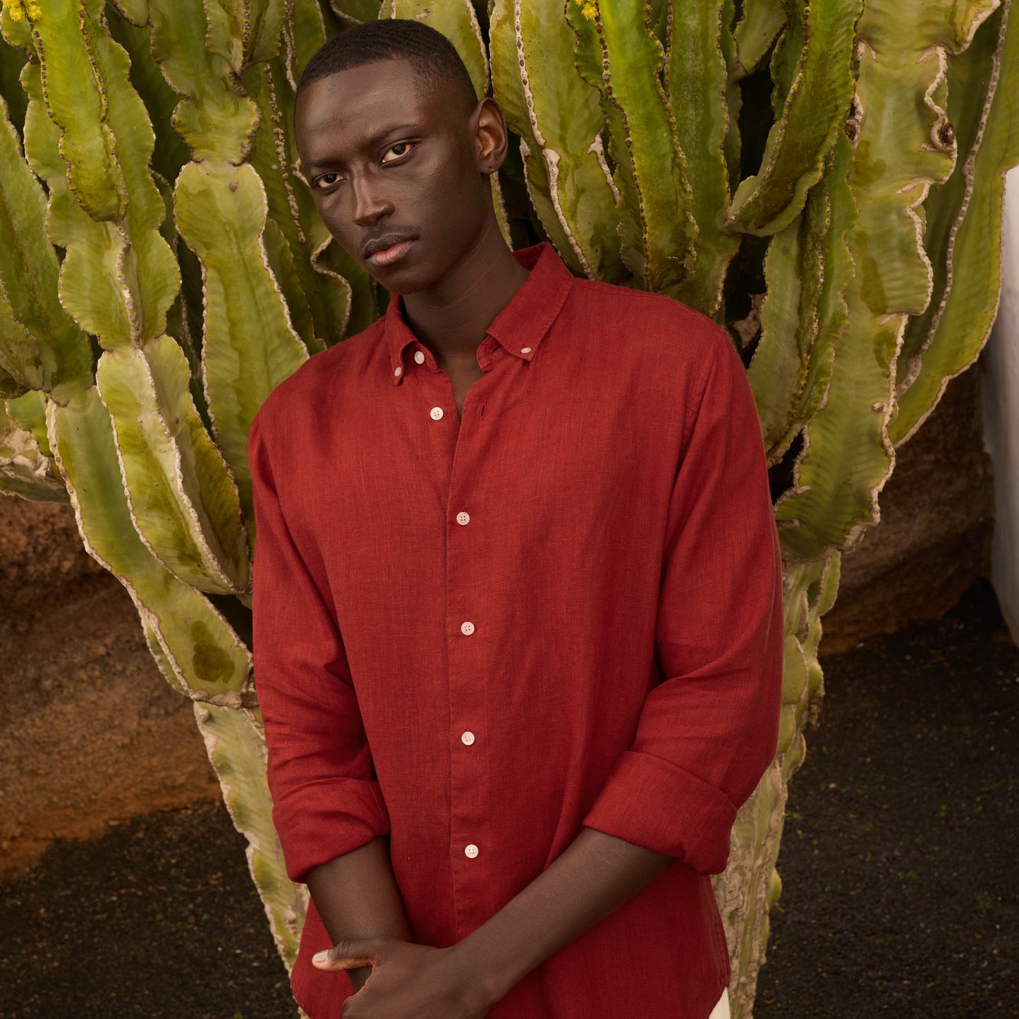 Carmine red linen shirt