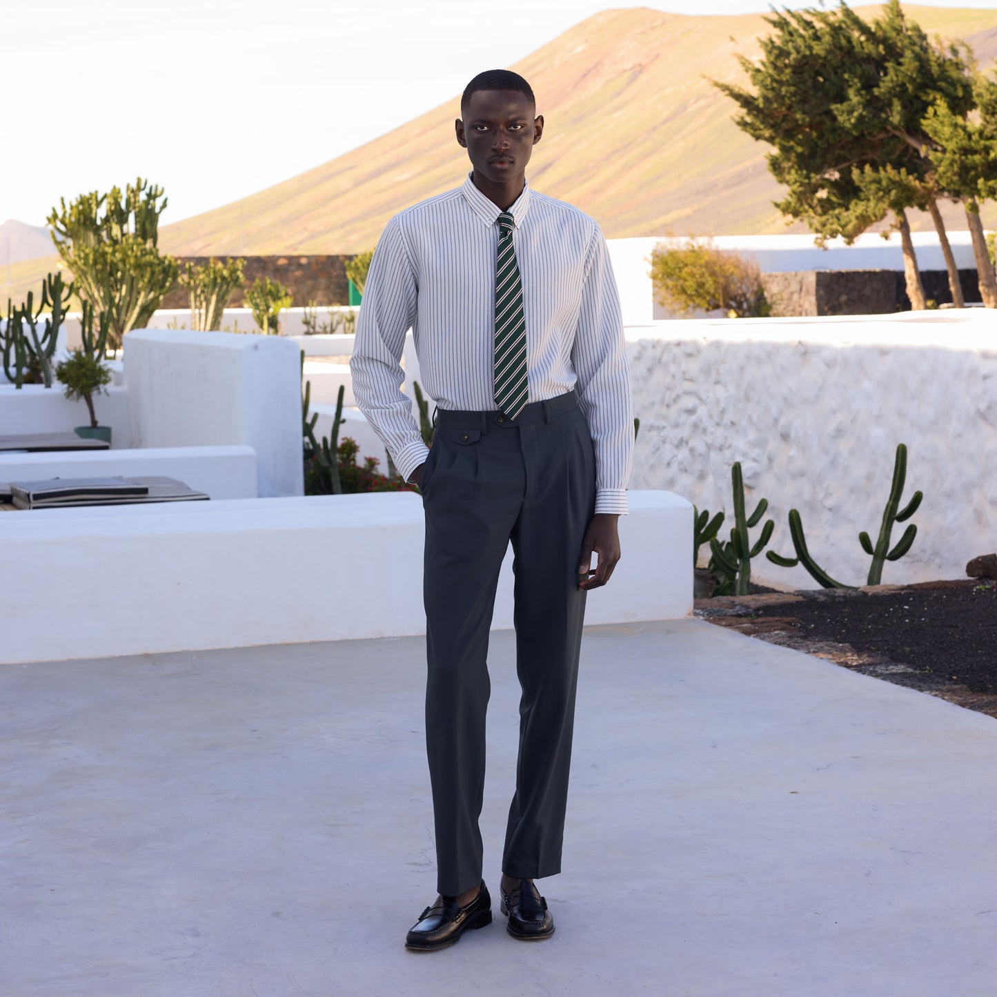 Grey striped Tencel and nettle shirt