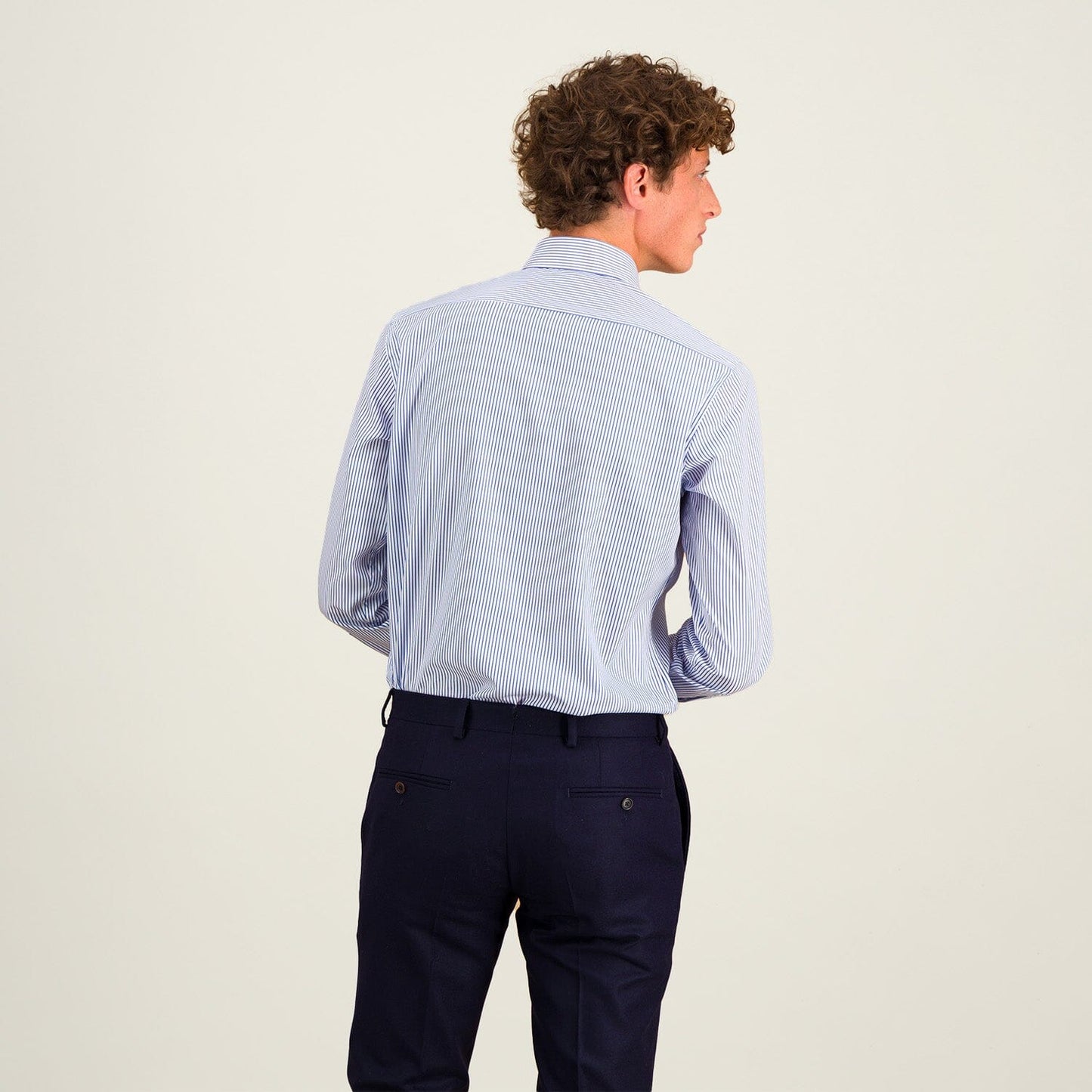 Twill shirt with fine blue and white stripes