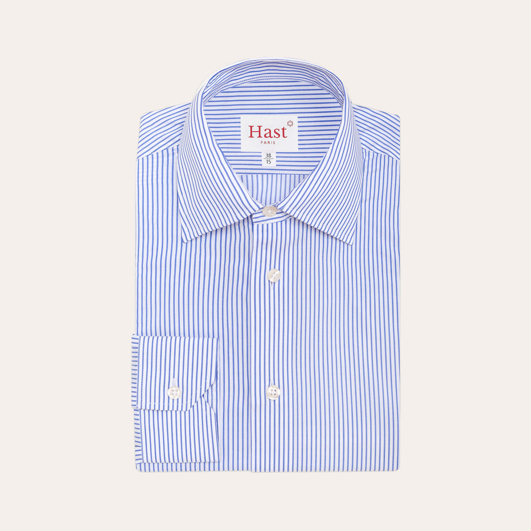 Twill shirt with fine blue and white stripes