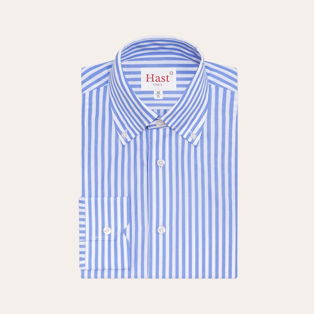 Double-twisted poplin shirt with blue and white stripes