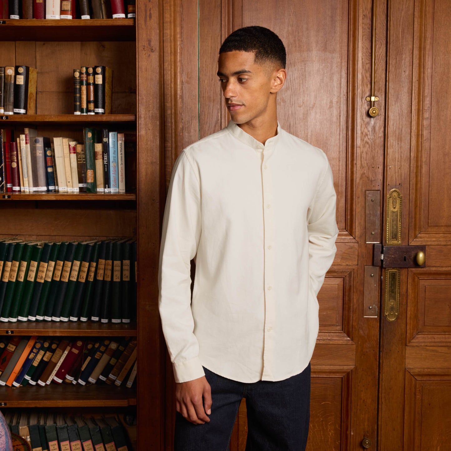 Chemise en flanelle de coton régénératif écrue à chevrons