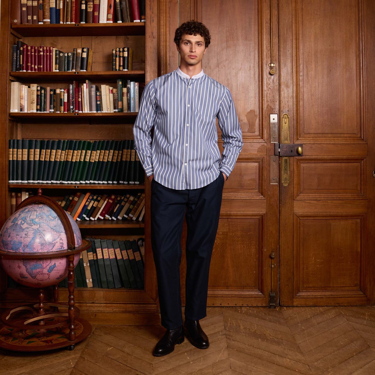 Blue cotton shirt with white stripes