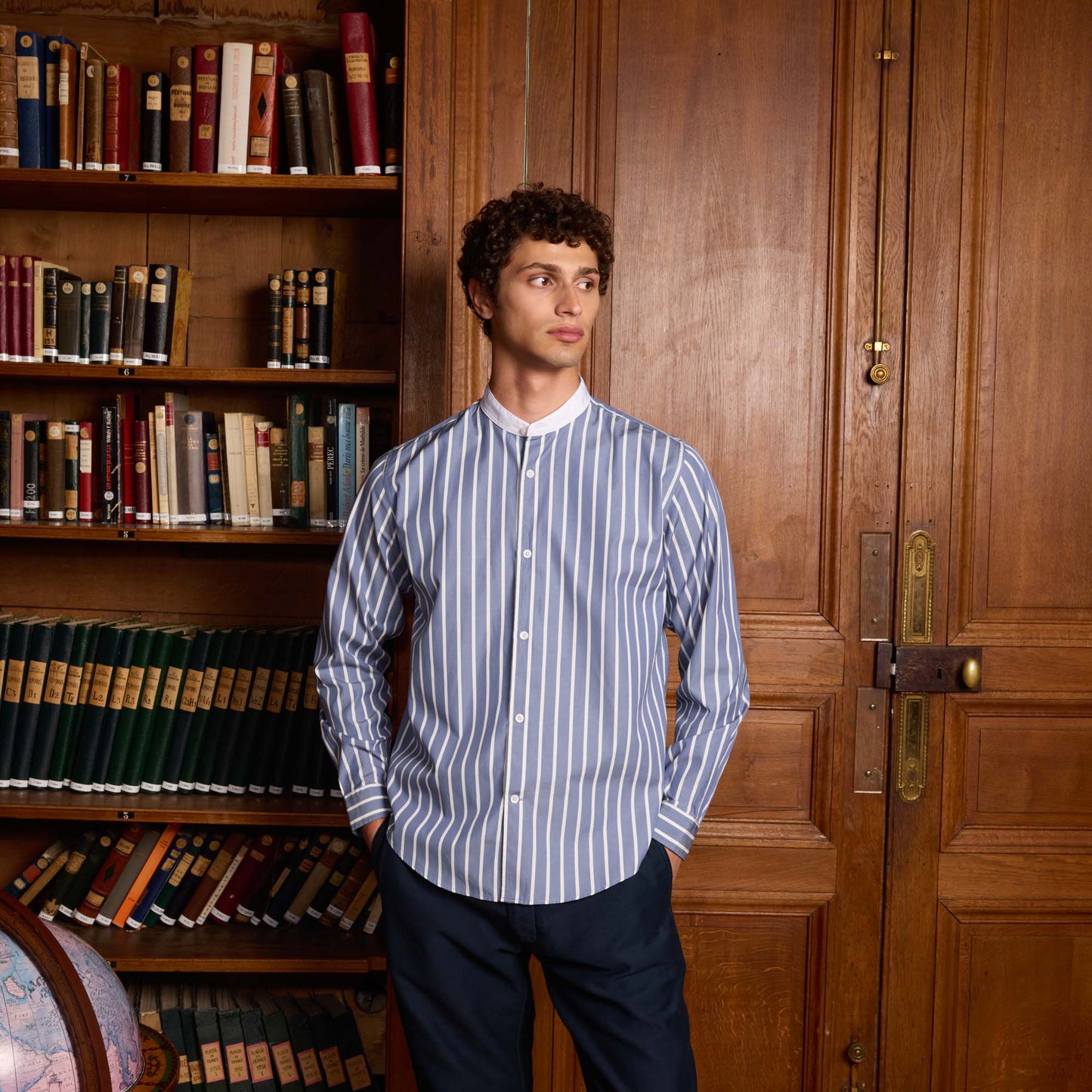 Blue cotton shirt with white stripes