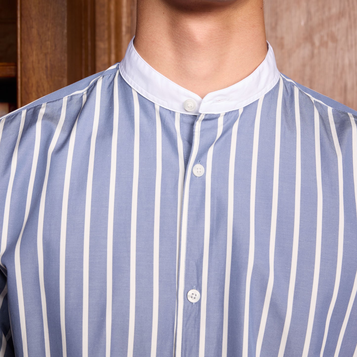 Blue cotton shirt with white stripes
