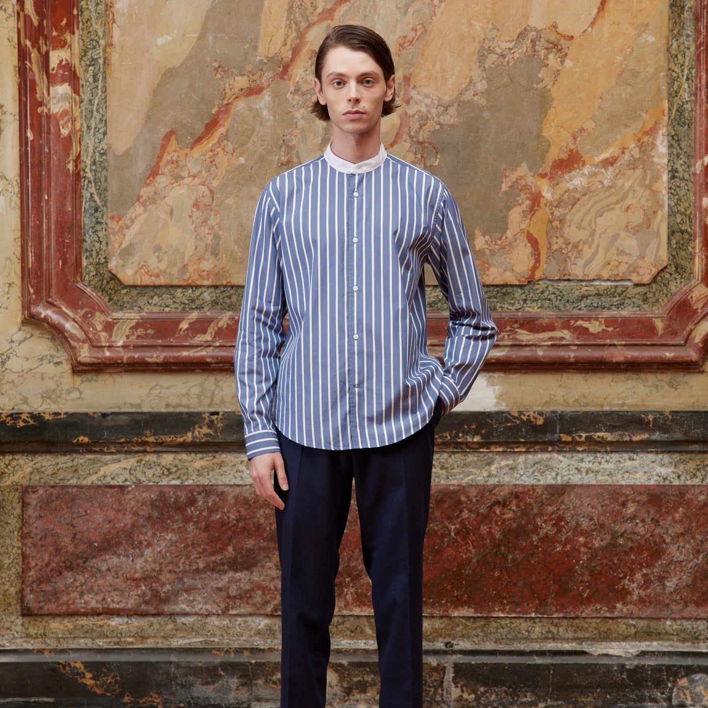Blue cotton shirt with white stripes