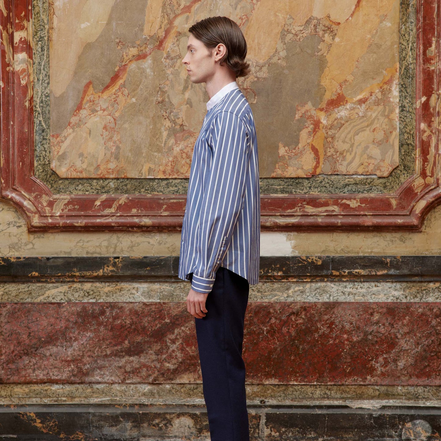 Blue cotton shirt with white stripes