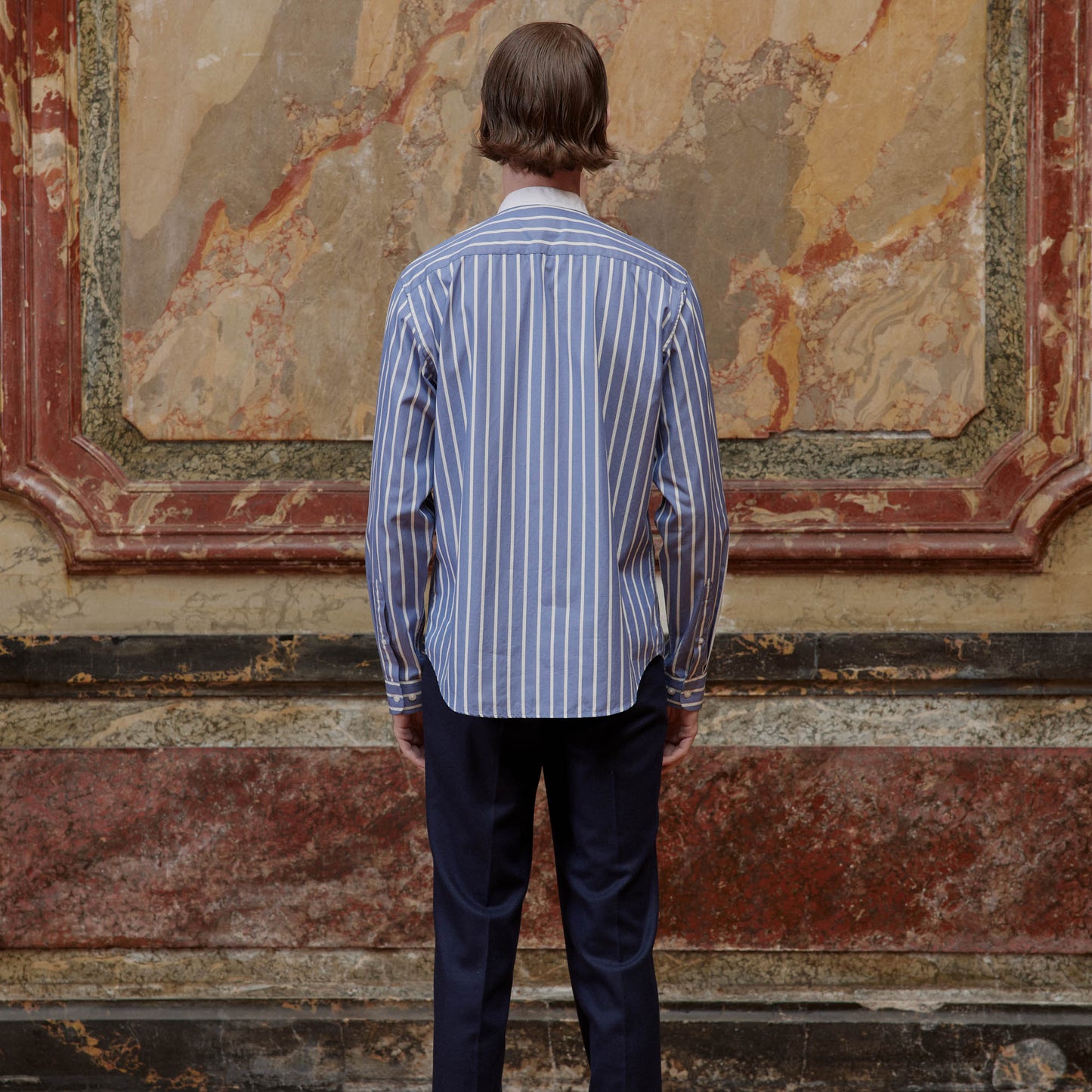 Blue cotton shirt with white stripes