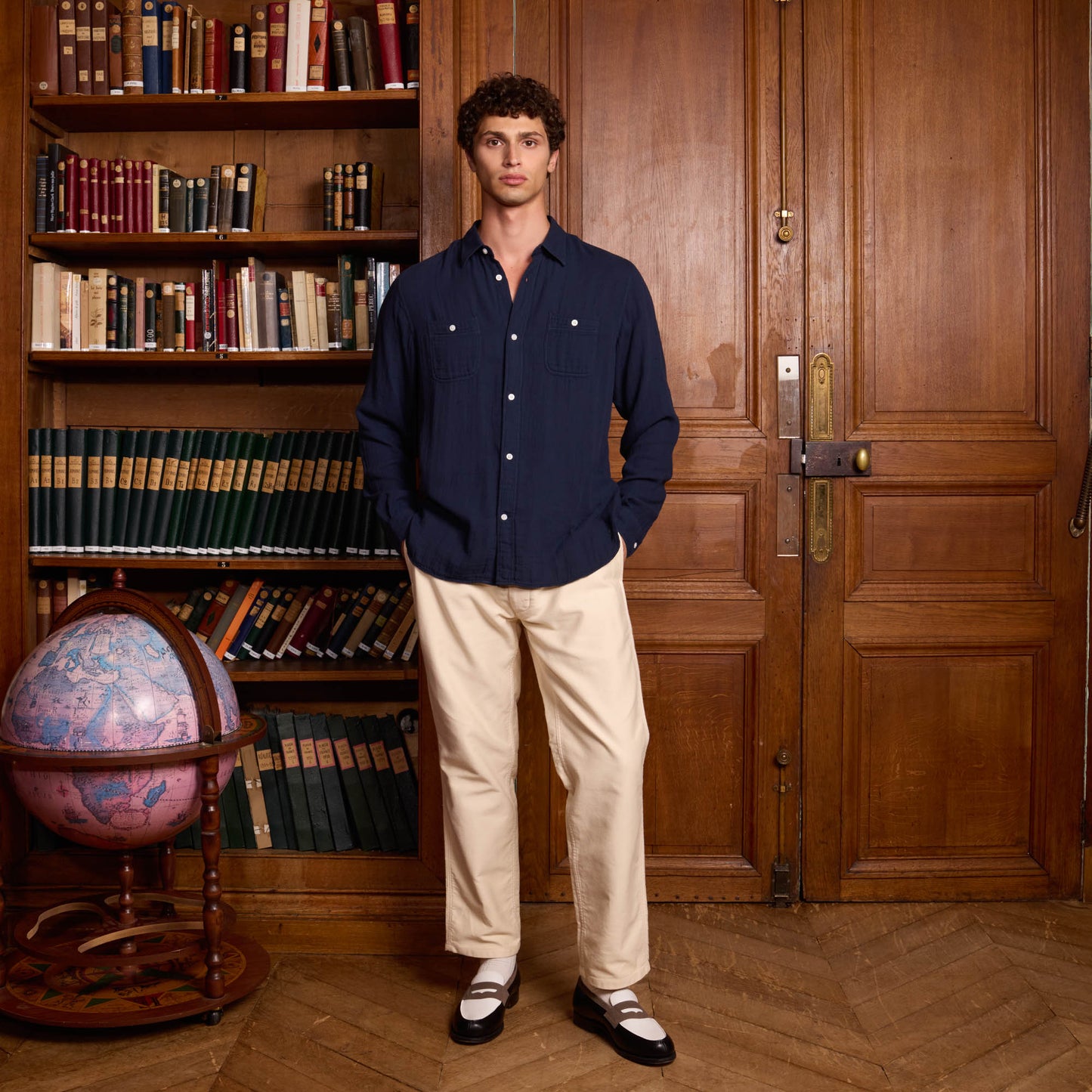 Chemise en coton bleu marine