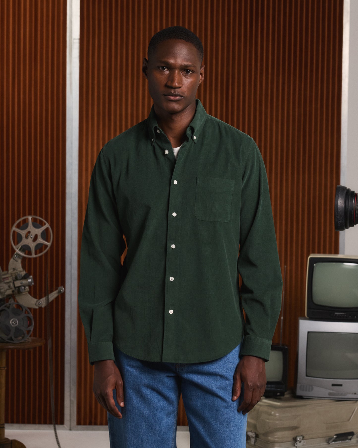 Chemise en velours vert sapin