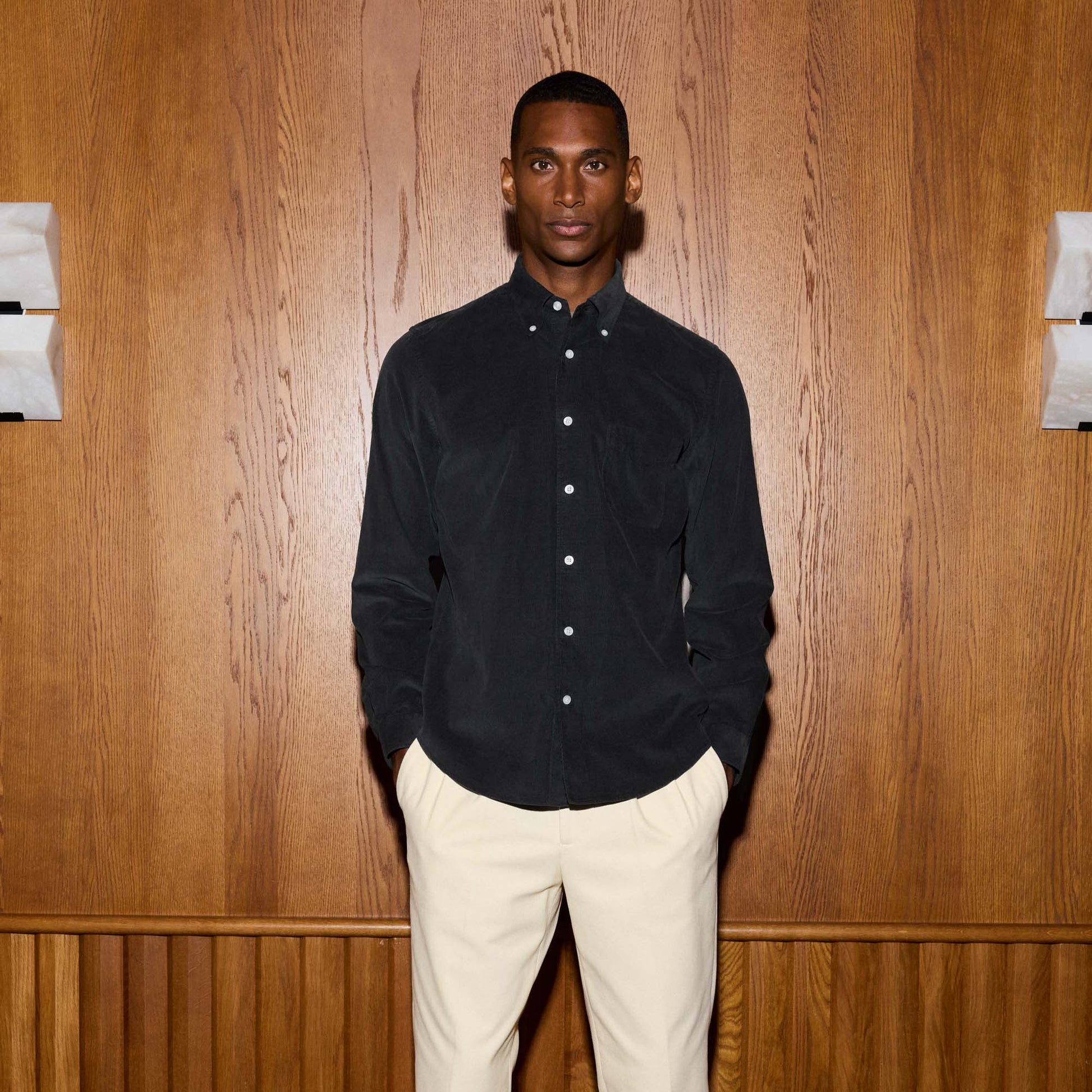 Chemise en velours gris anthracite