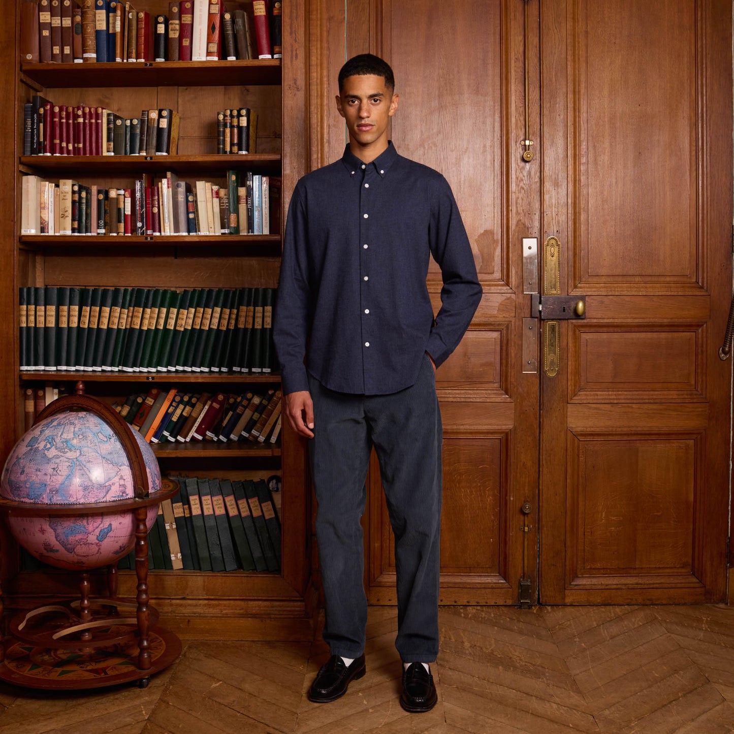 Chemise en flanelle à micro-chevrons bleu nuit