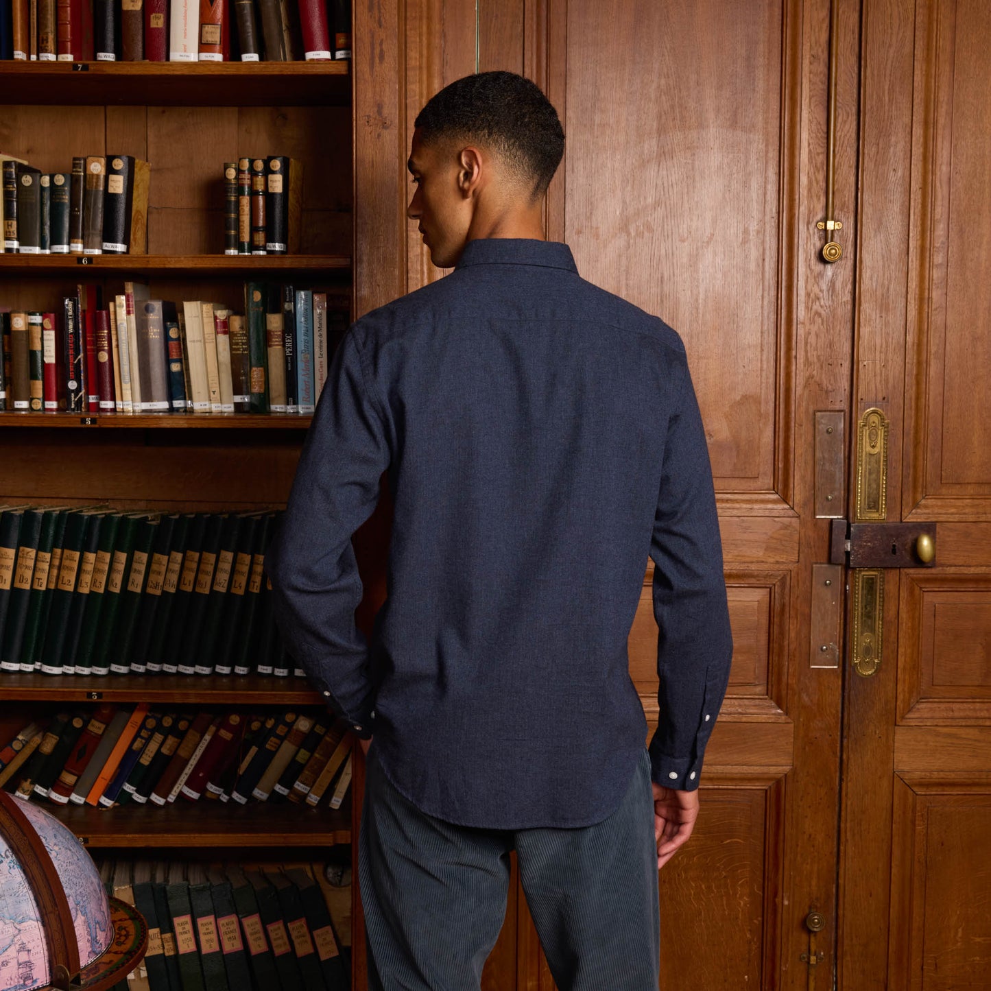 Chemise en flanelle à micro-chevrons bleu nuit