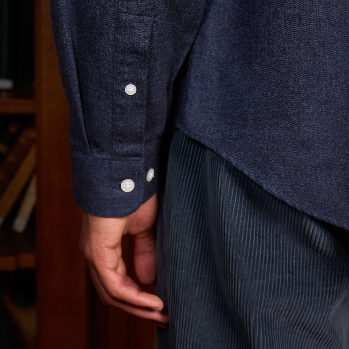 Chemise en flanelle à micro-chevrons bleu nuit