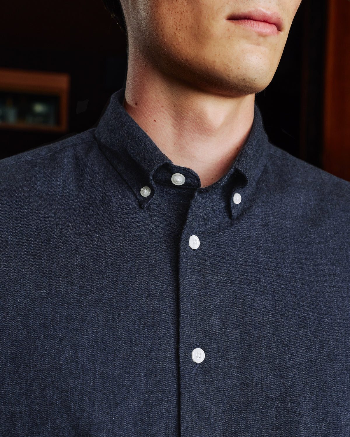 Midnight blue micro-herringbone flannel shirt