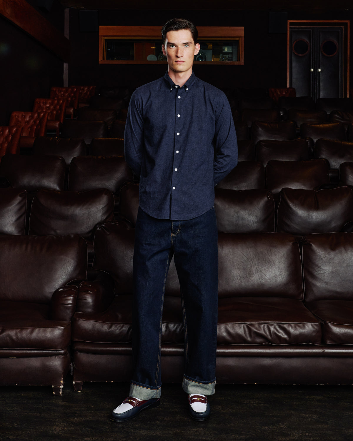 Midnight blue micro-herringbone flannel shirt